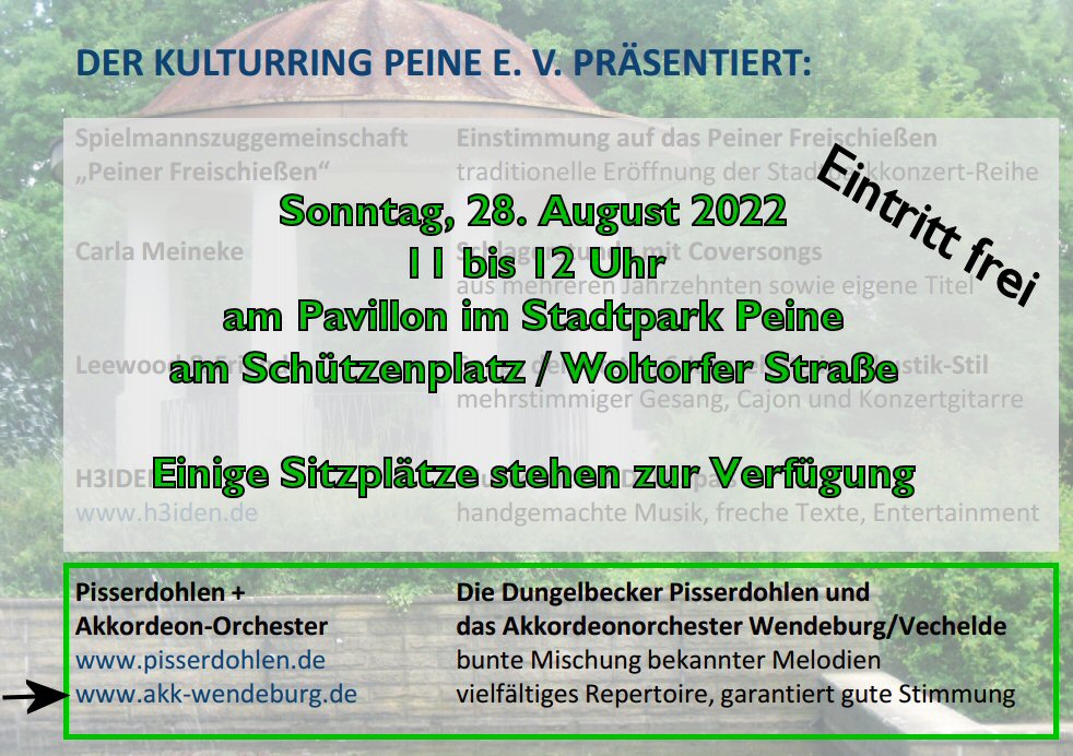 Einladung zum Stadtparkkonzert am Sonntag, 28. August 2022