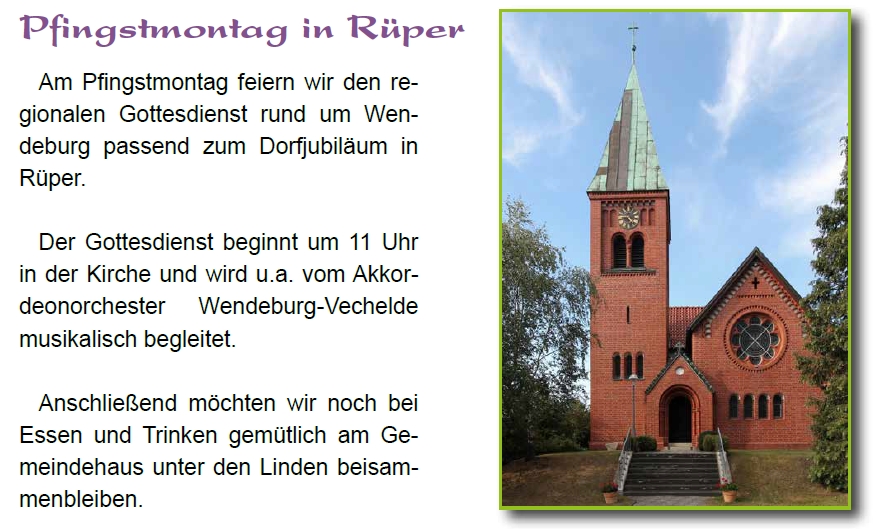 Ankündigung für Pfingstmontag aus dem evangelischen Gemeindeblatt "EinBlick"